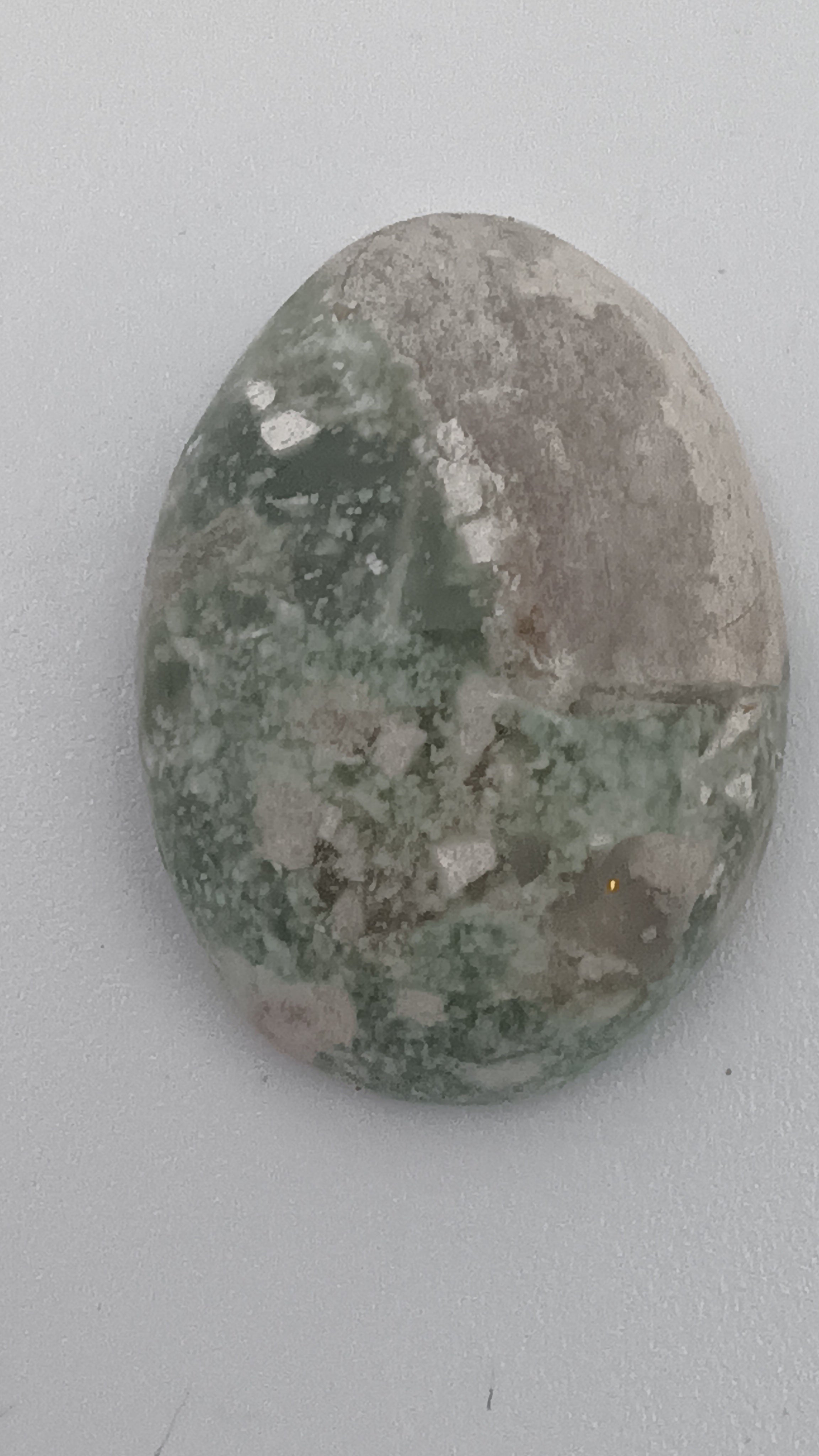 Green and white malachite oval 16mm loose cabochon natural banding pattern by Jones Stones USA