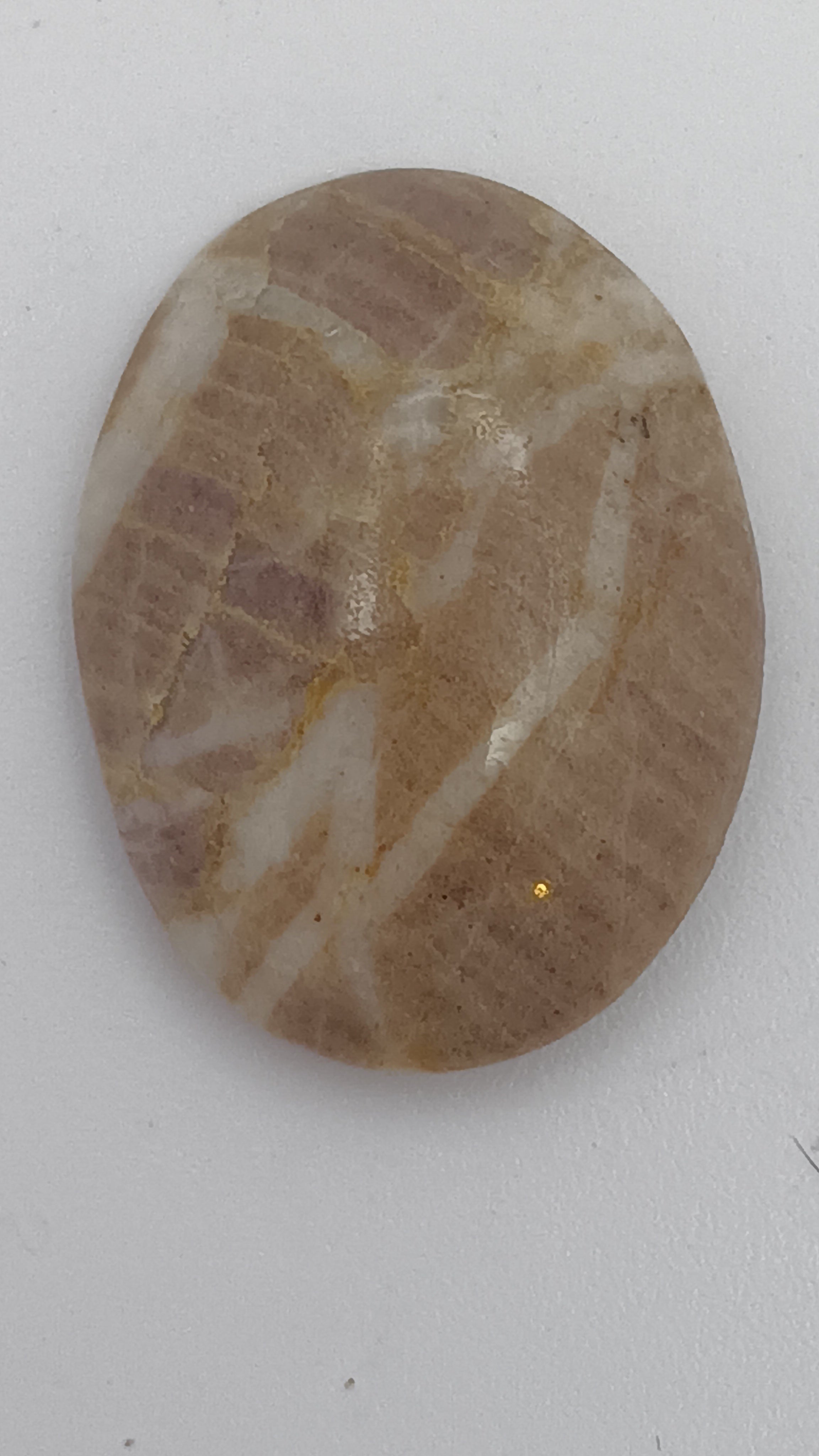 Tan woodgrain iron stone oval cabochon with quartz 16mm - handcrafted loose gemstone by Jones Stones USA
