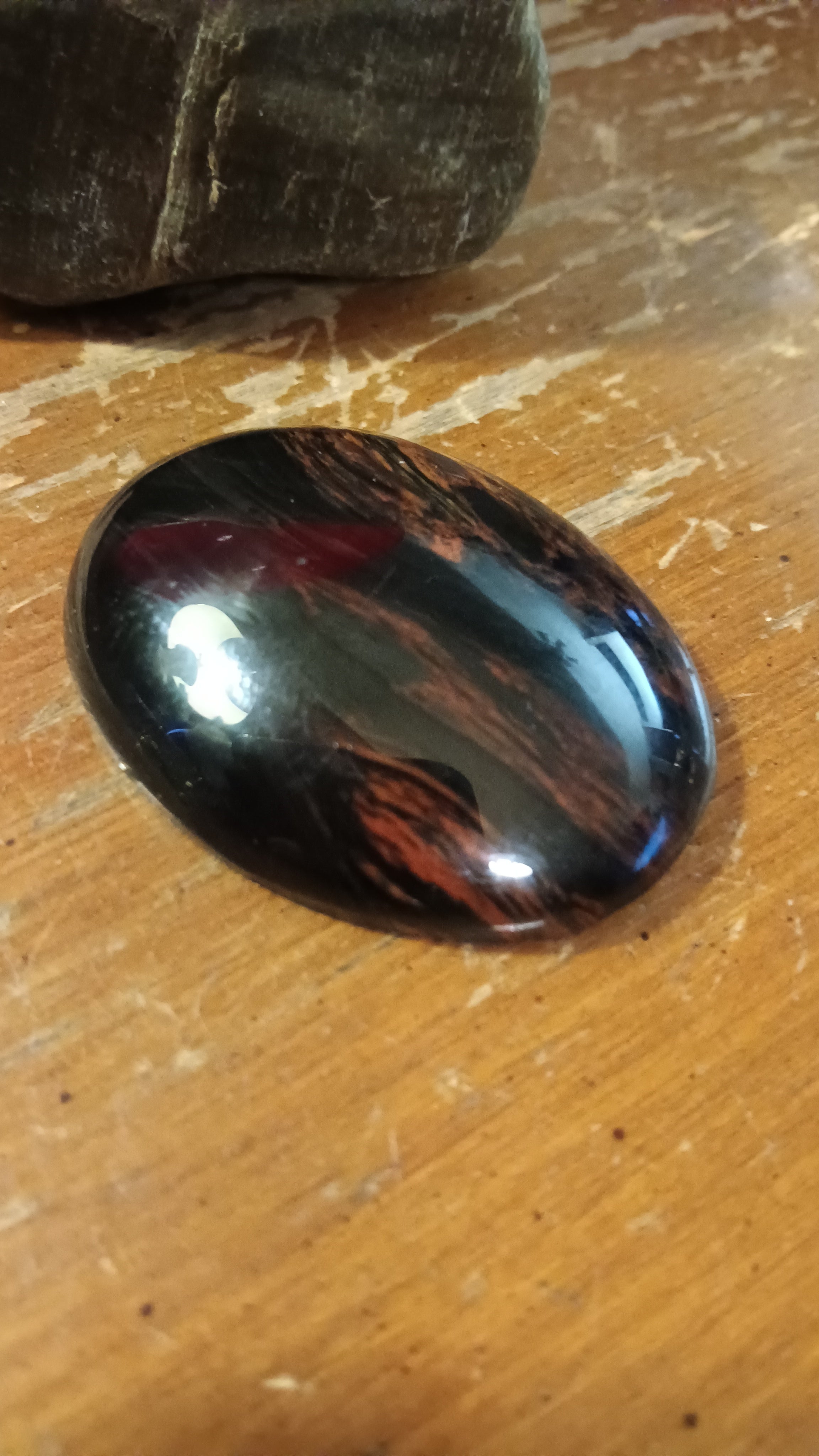 Fire obsidian orange flash red strips black volcanic glass Jones Stones USA
